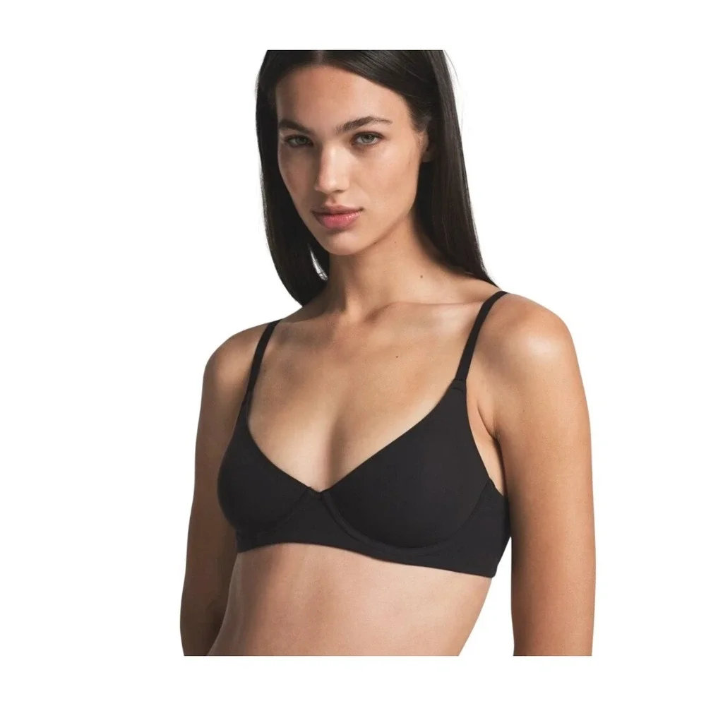 Skims Everybody Unlined Demi Bra Onyx Black Underwire BA-DEM-9220 32C